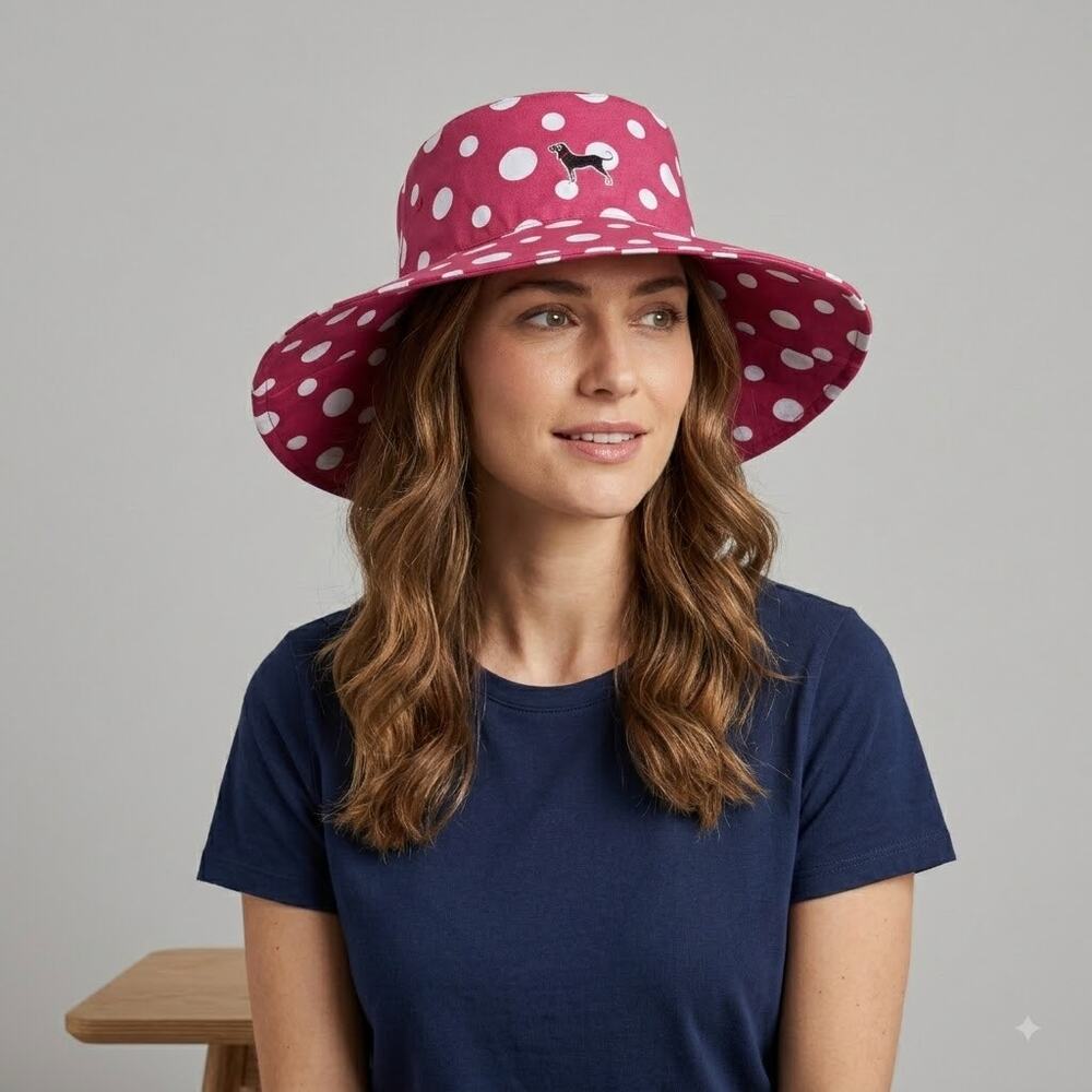 The Black Dog red and white polka dot sun hat